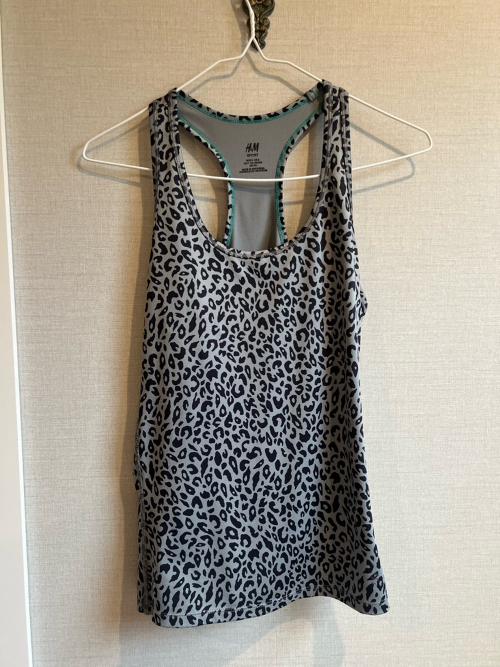 H&M Gray Leopard Print Racerback Tank with Teal Trim